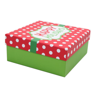 Custom Printed Happy Holiday Gift Square Box With Lid Spot UV